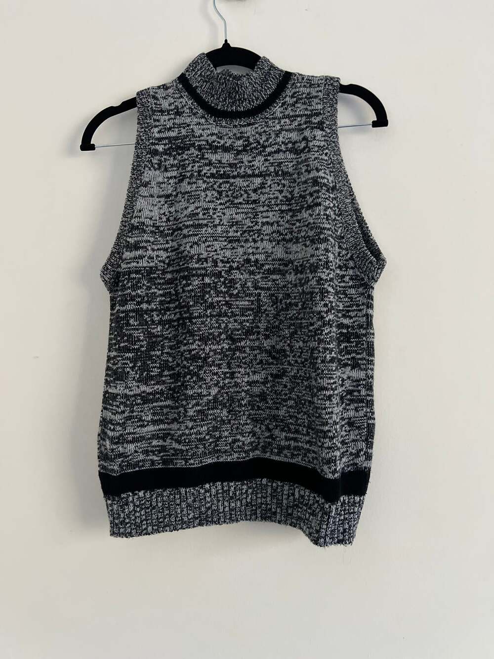 Stevemor Black Gray Marled Knit Sweater Vest Mock Neck Sleeveless Retro Size M